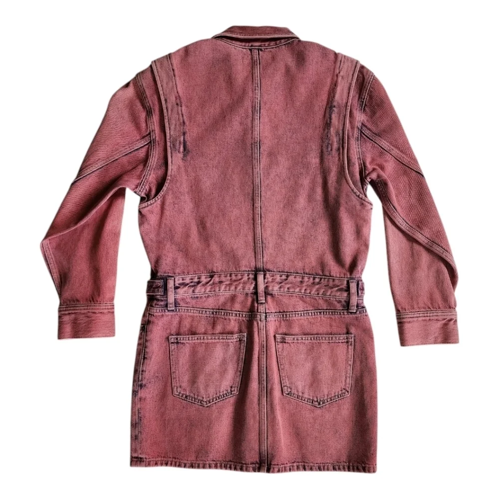 Current/Elliott Pink Denim Button-Up Shirt Dress Size 1 Utility Style Cotton - Picture 4 of 7